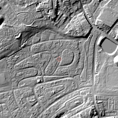 Shaded relief map of the ground around WV146HL, computed from Environment Agency LiDAR. The ground here sits at about 130 m above sea level and falls 9 m across the surrounding 800 m. Surface water reaching this point runs off ground lying to the north-north-west, 1.0 m higher.