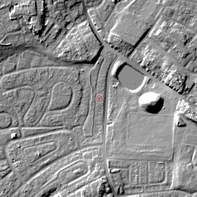 Shaded relief map of the ground around WV146HP, computed from Environment Agency LiDAR. The ground here sits at about 130 m above sea level and falls 10 m across the surrounding 800 m. Surface water reaching this point runs off ground lying to the east, 10.4 m higher.