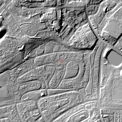 Shaded relief map of the ground around WV146HQ, computed from Environment Agency LiDAR. The ground here sits at about 131 m above sea level and falls 11 m across the surrounding 800 m. Surface water reaching this point runs off ground lying to the west-north-west, 0.8 m higher.