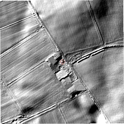 Shaded relief map of the ground around WV155LT, computed from Environment Agency LiDAR. The ground here sits at about 73 m above sea level and falls 12 m across the surrounding 800 m. Surface water reaching this point runs off ground lying to the north-north-west, 2.8 m higher.