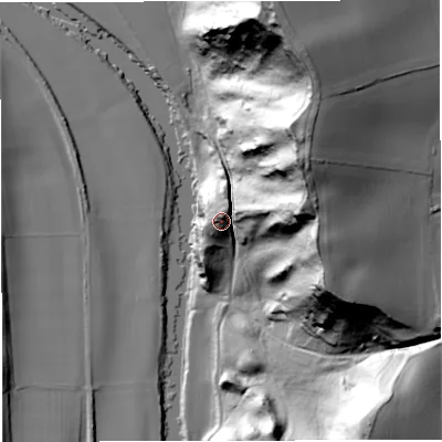 Shaded relief map of the ground around WV155ND, computed from Environment Agency LiDAR. The ground here sits at about 60 m above sea level and falls 99 m across the surrounding 800 m. Surface water reaching this point runs off ground lying to the east-north-east, 17.8 m higher.