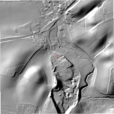 Shaded relief map of the ground around WV155PH, computed from Environment Agency LiDAR. The ground here sits at about 49 m above sea level and falls 41 m across the surrounding 800 m. Surface water reaching this point runs off ground lying to the south-south-west, 8.8 m higher.