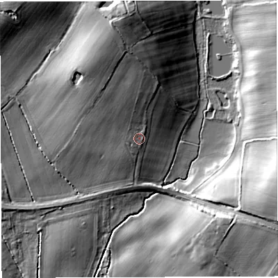 Shaded relief map of the ground around WV164RQ, computed from Environment Agency LiDAR. The ground here sits at about 90 m above sea level and falls 18 m across the surrounding 800 m. Surface water reaching this point runs off ground lying to the north, 7.8 m higher.