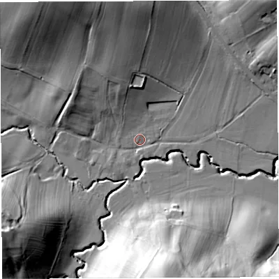 Shaded relief map of the ground around WV164RW, computed from Environment Agency LiDAR. The ground here sits at about 105 m above sea level and falls 40 m across the surrounding 800 m. Surface water reaching this point runs off ground lying to the north-west, 13.1 m higher.