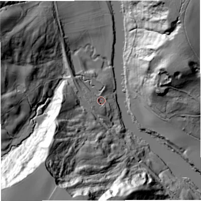 Shaded relief map of the ground around WV164RZ, computed from Environment Agency LiDAR. The ground here sits at about 38 m above sea level and falls 67 m across the surrounding 800 m. Surface water reaching this point runs off ground lying to the west-south-west, 40.2 m higher.