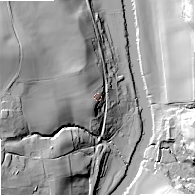 Shaded relief map of the ground around WV166BN, computed from Environment Agency LiDAR. The ground here sits at about 50 m above sea level and falls 50 m across the surrounding 800 m. Surface water reaching this point runs off ground lying to the west-south-west, 8.6 m higher.