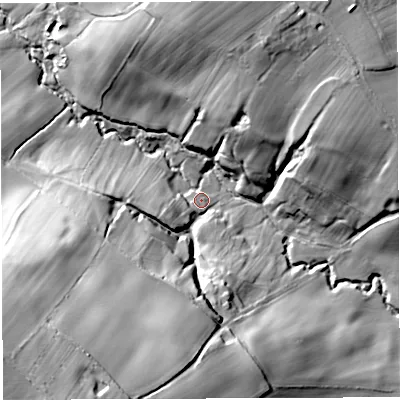 Shaded relief map of the ground around WV166RS, computed from Environment Agency LiDAR. The ground here sits at about 157 m above sea level and falls 43 m across the surrounding 800 m. Surface water reaching this point runs off ground lying to the south-west, 39.6 m higher.