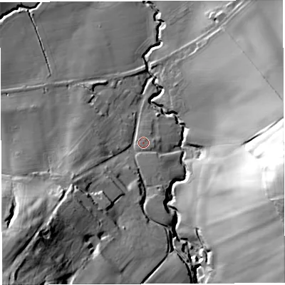 Shaded relief map of the ground around WV166SB, computed from Environment Agency LiDAR. The ground here sits at about 130 m above sea level and falls 66 m across the surrounding 800 m. Surface water reaching this point runs off ground lying to the south-west, 56.6 m higher.