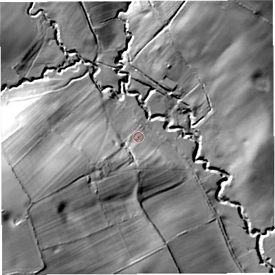 Shaded relief map of the ground around WV166UP, computed from Environment Agency LiDAR. The ground here sits at about 182 m above sea level and falls 46 m across the surrounding 800 m. Surface water reaching this point runs off ground lying to the west-south-west, 34.5 m higher.