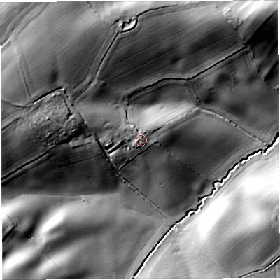 Shaded relief map of the ground around WV166XF, computed from Environment Agency LiDAR. The ground here sits at about 153 m above sea level and falls 41 m across the surrounding 800 m. Surface water reaching this point runs off ground lying to the west-north-west, 1.8 m higher.