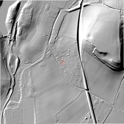 Shaded relief map of the ground around WV44XE, computed from Environment Agency LiDAR. The ground here sits at about 92 m above sea level and falls 33 m across the surrounding 800 m. Surface water reaching this point runs off ground lying to the north-east, 9.3 m higher.
