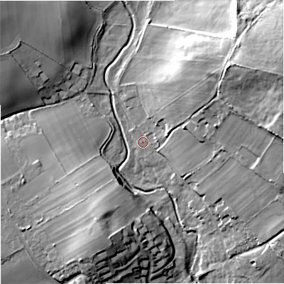 Shaded relief map of the ground around WV57HA, computed from Environment Agency LiDAR. The ground here sits at about 80 m above sea level and falls 28 m across the surrounding 800 m. Surface water reaching this point runs off ground lying to the north-east, 21.8 m higher.