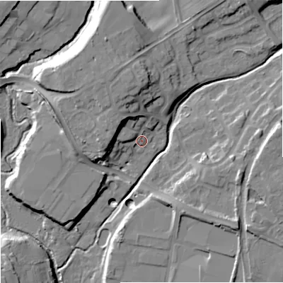 Shaded relief map of the ground around WV58EZ, computed from Environment Agency LiDAR. The ground here sits at about 70 m above sea level and falls 19 m across the surrounding 800 m. Surface water reaching this point runs off ground lying to the north-north-west, 11.7 m higher.
