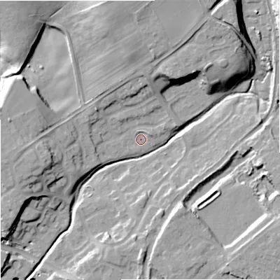 Shaded relief map of the ground around WV58JX, computed from Environment Agency LiDAR. The ground here sits at about 70 m above sea level and falls 24 m across the surrounding 800 m. Surface water reaching this point runs off ground lying to the north-north-east, 15.0 m higher.
