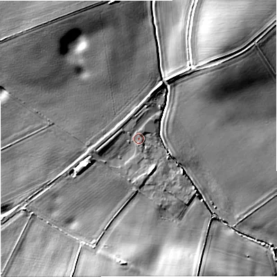 Shaded relief map of the ground around WV67EZ, computed from Environment Agency LiDAR. The ground here sits at about 86 m above sea level and falls 16 m across the surrounding 800 m. Surface water reaching this point runs off ground lying to the south-west, 13.1 m higher.