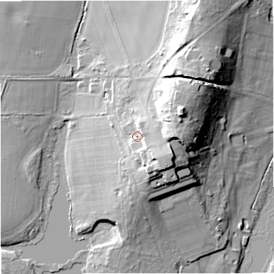 Shaded relief map of the ground around WV67HY, computed from Environment Agency LiDAR. The ground here sits at about 87 m above sea level and falls 30 m across the surrounding 800 m. Surface water reaching this point runs off ground lying to the south-east, 7.1 m higher.