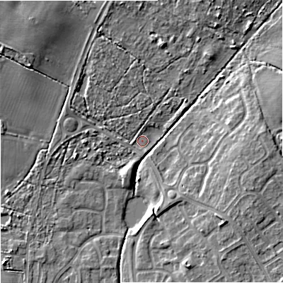 Shaded relief map of the ground around WV67XZ, computed from Environment Agency LiDAR. The ground here sits at about 118 m above sea level and falls 10 m across the surrounding 800 m. Surface water reaching this point runs off ground lying to the west, 1.0 m higher.