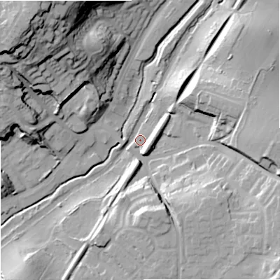 Shaded relief map of the ground around WV68AA, computed from Environment Agency LiDAR. The ground here sits at about 103 m above sea level and falls 49 m across the surrounding 800 m. Surface water reaching this point runs off ground lying to the north-west, 47.0 m higher.