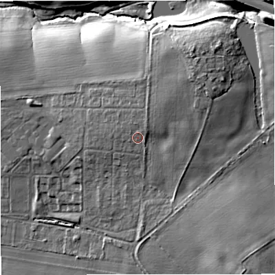 Shaded relief map of the ground around WV73ND, computed from Environment Agency LiDAR. The ground here sits at about 94 m above sea level and falls 20 m across the surrounding 800 m. Surface water reaching this point runs off ground lying to the north-east, 1.0 m higher.