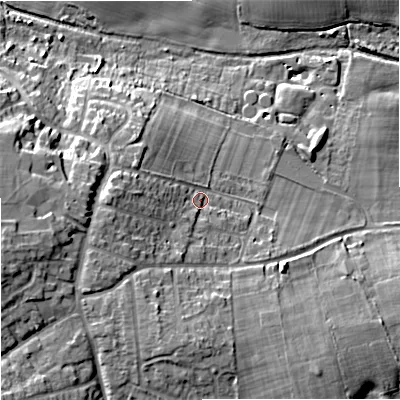 Shaded relief map of the ground around WV81JL, computed from Environment Agency LiDAR. The ground here sits at about 110 m above sea level and falls 20 m across the surrounding 800 m. Surface water reaching this point runs off ground lying to the west-south-west, 8.0 m higher.