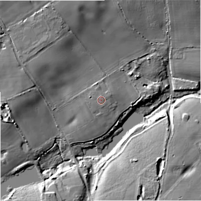 Shaded relief map of the ground around WV82HH, computed from Environment Agency LiDAR. The ground here sits at about 118 m above sea level and falls 16 m across the surrounding 800 m. The ground contributing surface water to this point lies to the west-north-west.
