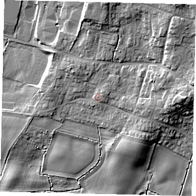 Shaded relief map of the ground around YO113SJ, computed from Environment Agency LiDAR. The ground here sits at about 39 m above sea level and falls 17 m across the surrounding 800 m. Surface water reaching this point runs off ground lying to the north, 9.0 m higher.