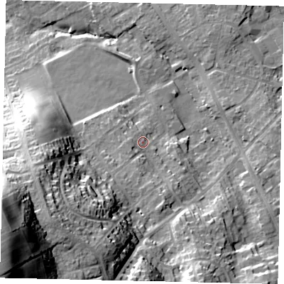 Shaded relief map of the ground around YO125JA, computed from Environment Agency LiDAR. The ground here sits at about 52 m above sea level and falls 61 m across the surrounding 800 m. Surface water reaching this point runs off ground lying to the south-west, 29.1 m higher.