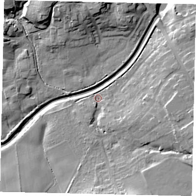 Shaded relief map of the ground around YO125SQ, computed from Environment Agency LiDAR. The ground here sits at about 39 m above sea level and falls 22 m across the surrounding 800 m. Surface water reaching this point runs off ground lying to the south-south-east, 15.3 m higher.