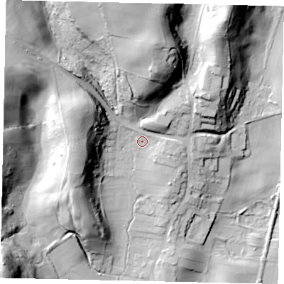 Shaded relief map of the ground around YO130AL, computed from Environment Agency LiDAR. The ground here sits at about 62 m above sea level and falls 58 m across the surrounding 800 m. Surface water reaching this point runs off ground lying to the north, 38.7 m higher.