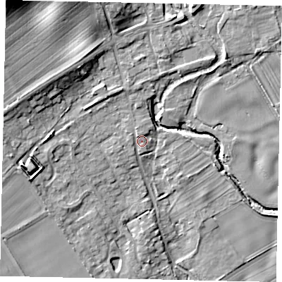 Shaded relief map of the ground around YO139JJ, computed from Environment Agency LiDAR. The ground here sits at about 35 m above sea level and falls 17 m across the surrounding 800 m. Surface water reaching this point runs off ground lying to the north-west, 1.1 m higher.