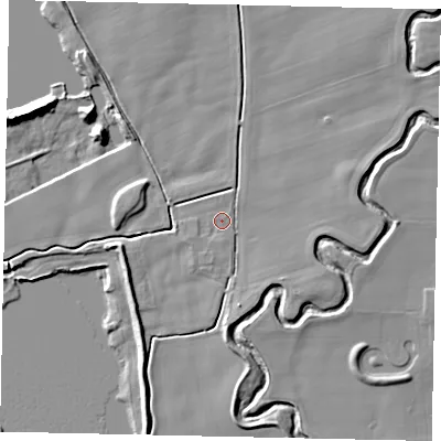 Shaded relief map of the ground around YO139LD, computed from Environment Agency LiDAR. The ground here sits at about 27 m above sea level and falls 9 m across the surrounding 800 m. Surface water reaching this point runs off ground lying to the north-east, 3.9 m higher.