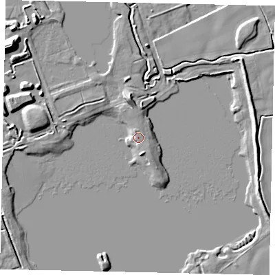 Shaded relief map of the ground around YO139RA, computed from Environment Agency LiDAR. The ground here sits at about 27 m above sea level and falls 14 m across the surrounding 800 m. Surface water reaching this point runs off ground lying to the north-north-east, 1.7 m higher.