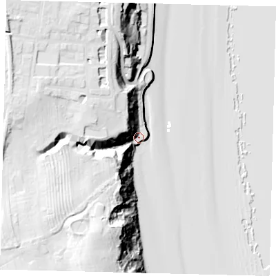 Shaded relief map of the ground around YO149JZ, computed from Environment Agency LiDAR. The ground here sits at about 8 m above sea level and falls 42 m across the surrounding 800 m. Surface water reaching this point runs off ground lying to the south-west, 37.7 m higher.