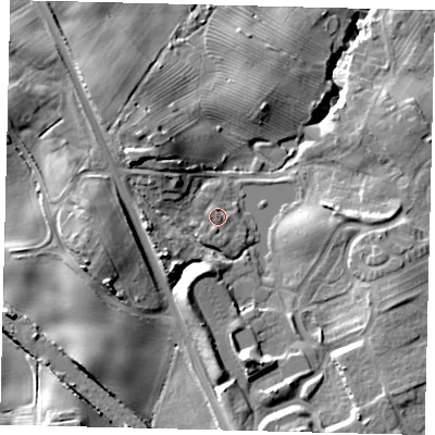 Shaded relief map of the ground around YO149RJ, computed from Environment Agency LiDAR. The ground here sits at about 38 m above sea level and falls 21 m across the surrounding 800 m. Surface water reaching this point runs off ground lying to the south-south-west, 1.2 m higher.