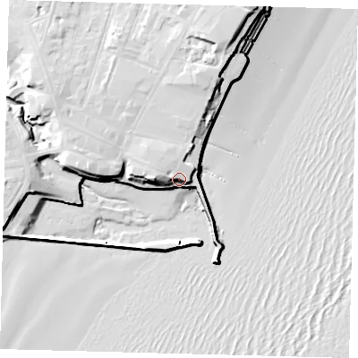 Shaded relief map of the ground around YO152NS, computed from Environment Agency LiDAR. The ground here sits at about 9 m above sea level and falls 18 m across the surrounding 800 m. Surface water reaching this point runs off ground lying to the north-west, 10.2 m higher.