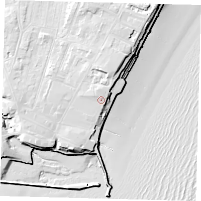 Shaded relief map of the ground around YO152PB, computed from Environment Agency LiDAR. The ground here sits at about 12 m above sea level and falls 18 m across the surrounding 800 m. Surface water reaching this point runs off ground lying to the north-north-west, 2.2 m higher.