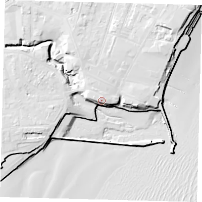 Shaded relief map of the ground around YO152SJ, computed from Environment Agency LiDAR. The ground here sits at about 10 m above sea level and falls 18 m across the surrounding 800 m. Surface water reaching this point runs off ground lying to the west-north-west, 11.1 m higher.