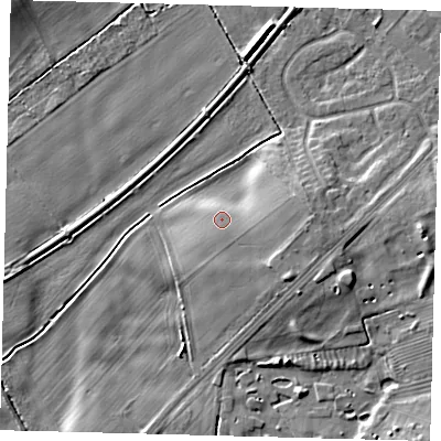 Shaded relief map of the ground around YO153DQ, computed from Environment Agency LiDAR. The ground here sits at about 11 m above sea level and falls 6 m across the surrounding 800 m. Surface water reaching this point runs off ground lying to the south-south-east, 0.9 m higher.