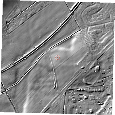 Shaded relief map of the ground around YO153EQ, computed from Environment Agency LiDAR. The ground here sits at about 11 m above sea level and falls 6 m across the surrounding 800 m. Surface water reaching this point runs off ground lying to the east-south-east, 0.6 m higher.
