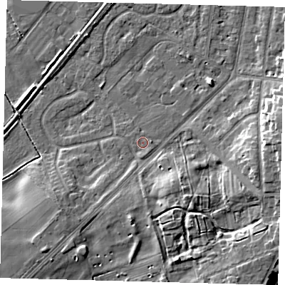 Shaded relief map of the ground around YO153LH, computed from Environment Agency LiDAR. The ground here sits at about 10 m above sea level and falls 11 m across the surrounding 800 m. Surface water reaching this point runs off ground lying to the west-north-west, 0.5 m higher.