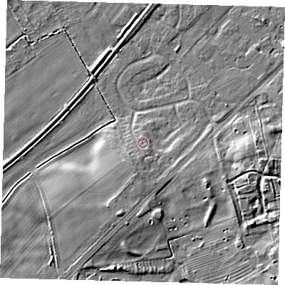 Shaded relief map of the ground around YO153LQ, computed from Environment Agency LiDAR. The ground here sits at about 11 m above sea level and falls 6 m across the surrounding 800 m. Surface water reaching this point runs off ground lying to the south-south-west, 1.2 m higher.