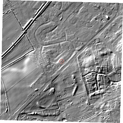 Shaded relief map of the ground around YO153NU, computed from Environment Agency LiDAR. The ground here sits at about 11 m above sea level and falls 6 m across the surrounding 800 m. Surface water reaching this point runs off ground lying to the west-south-west, 2.7 m higher.