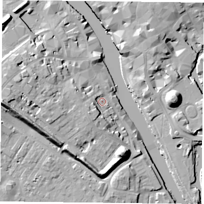 Shaded relief map of the ground around YO16HJ, computed from Environment Agency LiDAR. The ground here sits at about 11 m above sea level and falls 20 m across the surrounding 800 m. Surface water reaching this point runs off ground lying to the south-west, 8.0 m higher.
