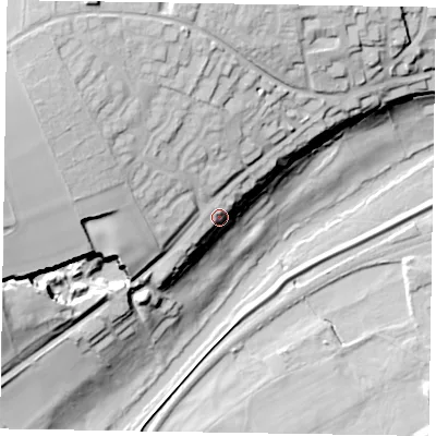 Shaded relief map of the ground around YO176AX, computed from Environment Agency LiDAR. The ground here sits at about 37 m above sea level and falls 45 m across the surrounding 800 m. Surface water reaching this point runs off ground lying to the north-north-west, 11.2 m higher.