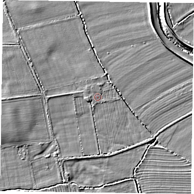 Shaded relief map of the ground around YO176PZ, computed from Environment Agency LiDAR. The ground here sits at about 24 m above sea level and falls 4 m across the surrounding 800 m. The ground contributing surface water to this point lies to the north-north-west.