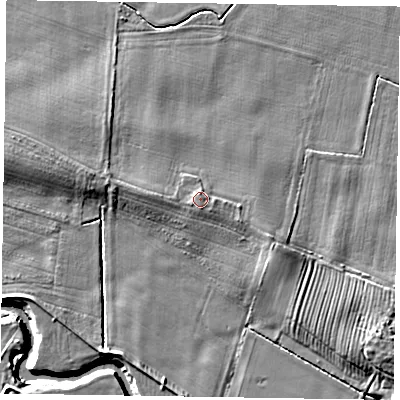Shaded relief map of the ground around YO176RY, computed from Environment Agency LiDAR. The ground here sits at about 24 m above sea level and falls 7 m across the surrounding 800 m. Surface water reaching this point runs off ground lying to the south-west, 0.7 m higher.
