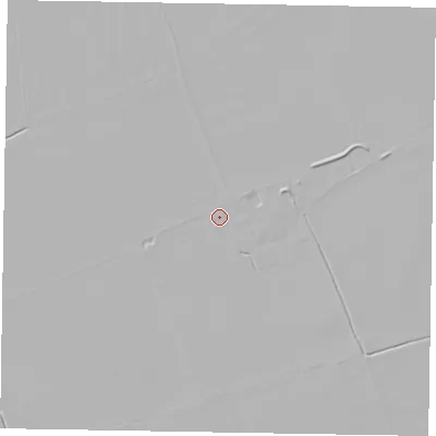 Shaded relief map of the ground around YO176UJ, computed from Environment Agency LiDAR. The ground here sits at about 21 m above sea level and falls 3 m across the surrounding 800 m. Surface water reaching this point runs off ground lying to the north-north-west, 0.7 m higher.