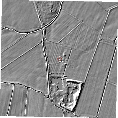 Shaded relief map of the ground around YO176UP, computed from Environment Agency LiDAR. The ground here sits at about 22 m above sea level and falls 4 m across the surrounding 800 m. Surface water reaching this point runs off ground lying to the south, 1.2 m higher.