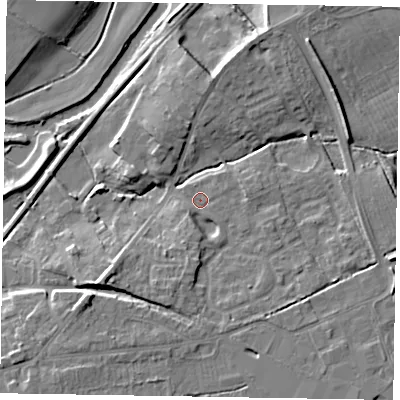 Shaded relief map of the ground around YO178AR, computed from Environment Agency LiDAR. The ground here sits at about 20 m above sea level and falls 9 m across the surrounding 800 m. Surface water reaching this point runs off ground lying to the south-south-west, 3.4 m higher.