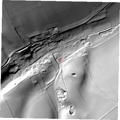 Shaded relief map of the ground around YO178DB, computed from Environment Agency LiDAR. The ground here sits at about 100 m above sea level and falls 48 m across the surrounding 800 m. Surface water reaching this point runs off ground lying to the south-south-east, 31.5 m higher.
